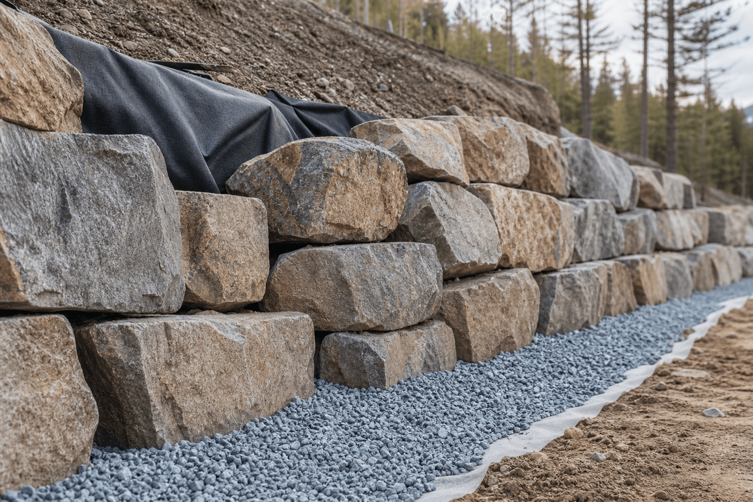Retaining wall construction with engineered sub-base
